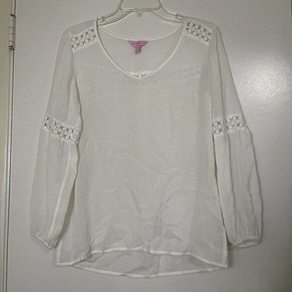 Lilly Pulitzer Tops - Lilly Pulitzer White Boho knit pullover blouse size XS
